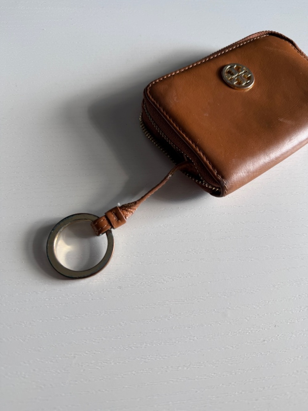 Tory Burch Cognac Leather Zip Card Case with Key Ring - Picture 3 of 7